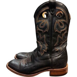 Boulet Mens Black Leather Western Cowboy Boots Square Toe Made in Canada Sz 8.5